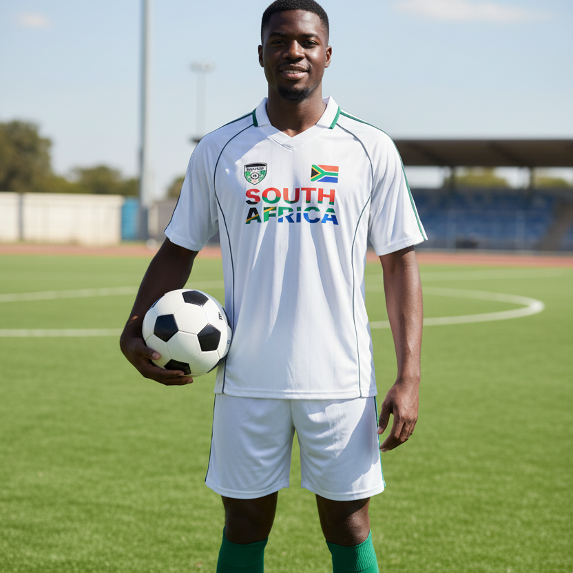 South African Flag Themed Graphic  Stripe Collared Soccer Jersey