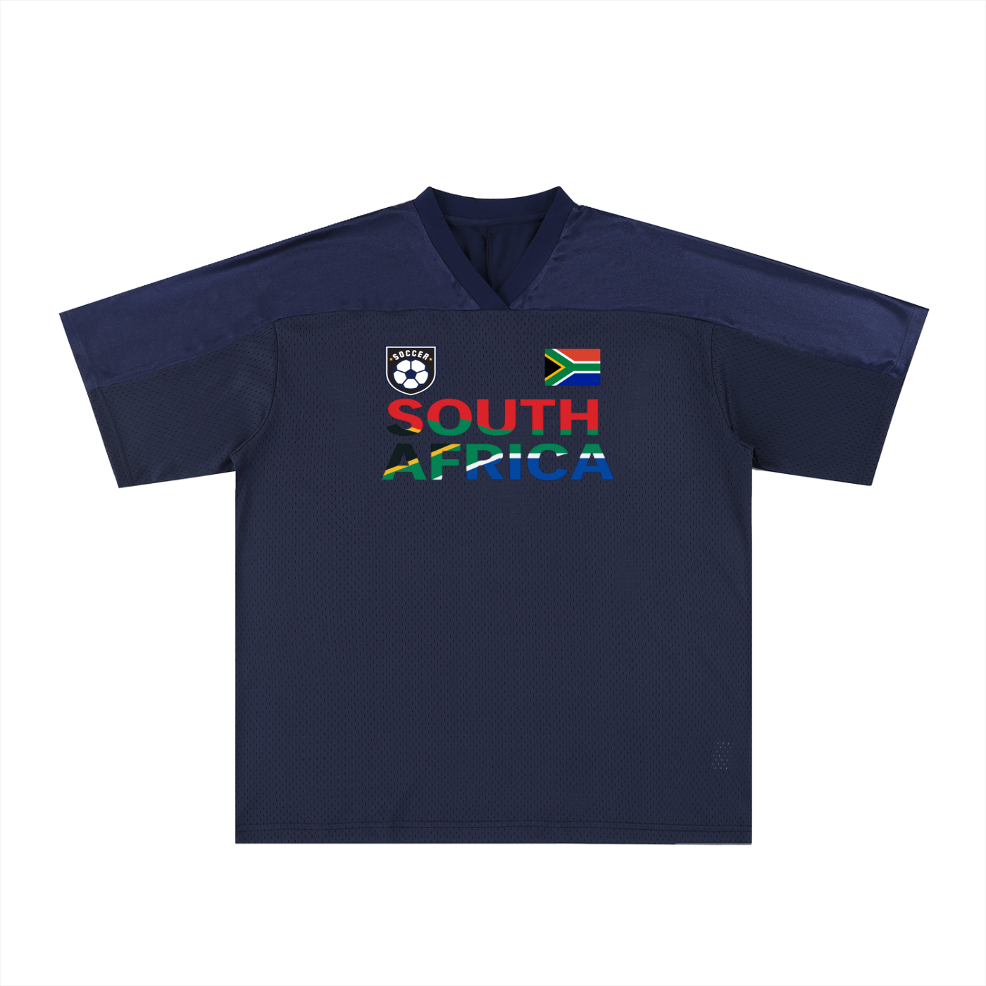 South African Flag Themed Graphic  Mesh V-Neck Soccer Jersey