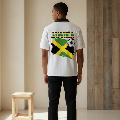 Jamaican Flag Themed Unisex Graphic Contrast Collar Striped Soccer Jersey