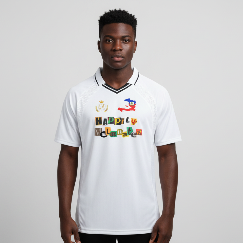 Haiti Flag Themed Graphic Striped V-Neck Soccer Unisex Jersey