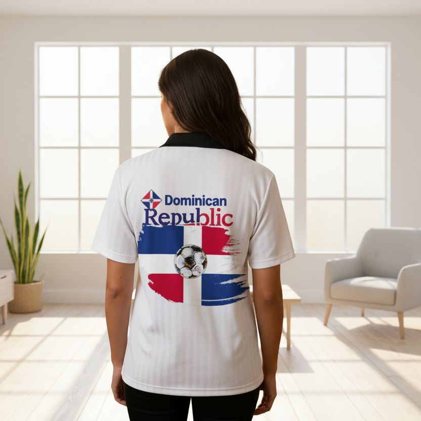 Dominican Republic Flag Themed Contrast Collar Striped Soccer Jersey