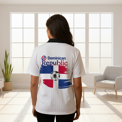 Dominican Republic Flag Themed Contrast Collar Striped Soccer Jersey