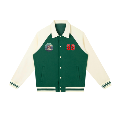 Asian and Tiger Themed Graphic Contrast Raglan Sleeve Baseball  Unisex Jacket