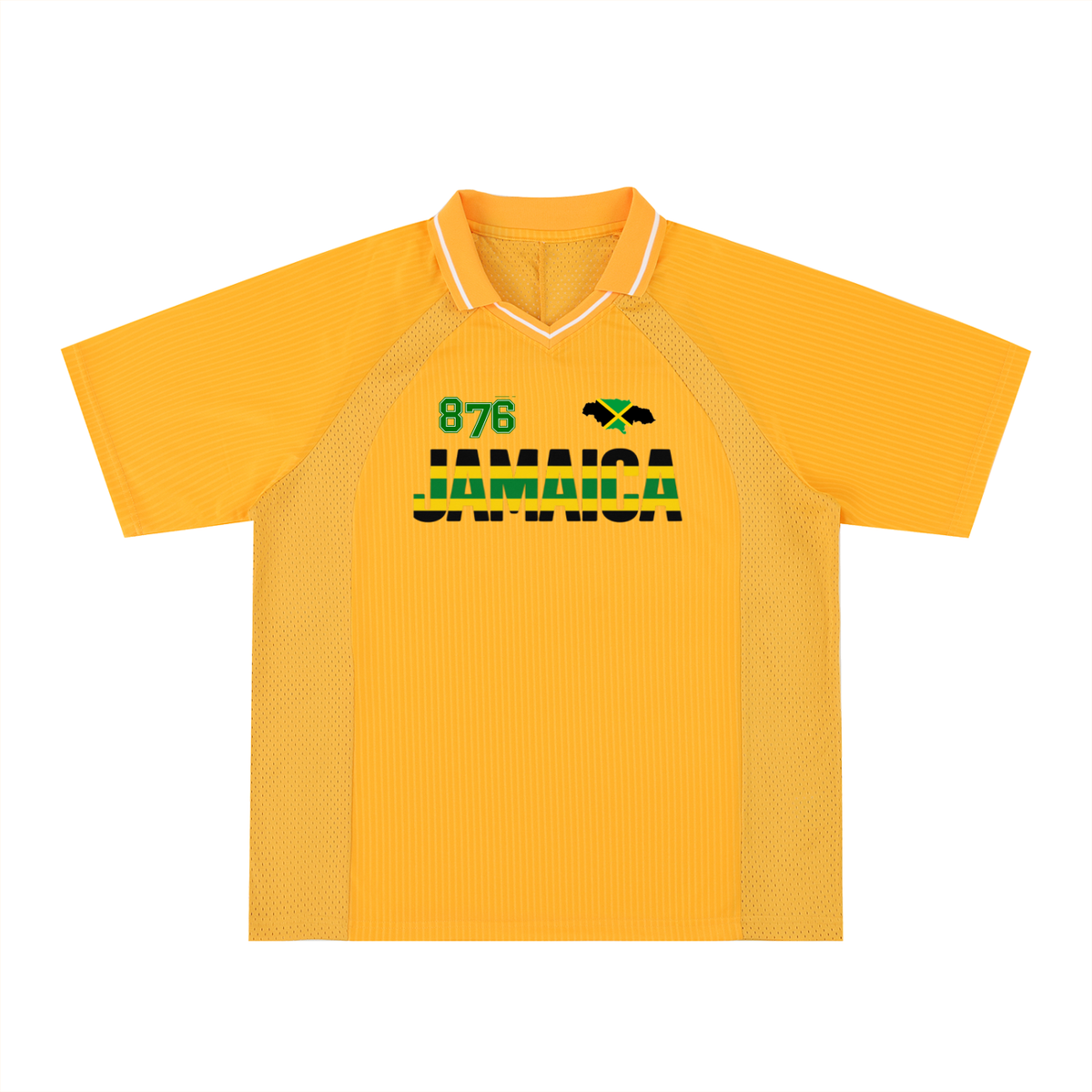 Jamaican Pride, Flag Themed Graphic V-Neck Collared  Unisex Soccer Jersey