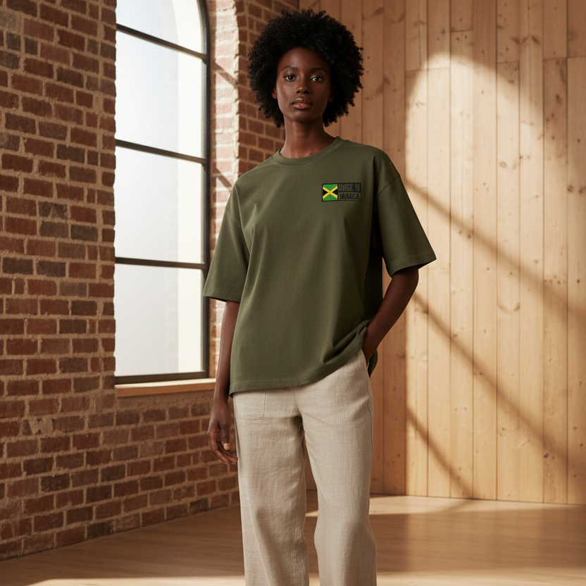 Jamaica Flag Art Themed Graphic Boxy Oversized Unisex T-Shirt