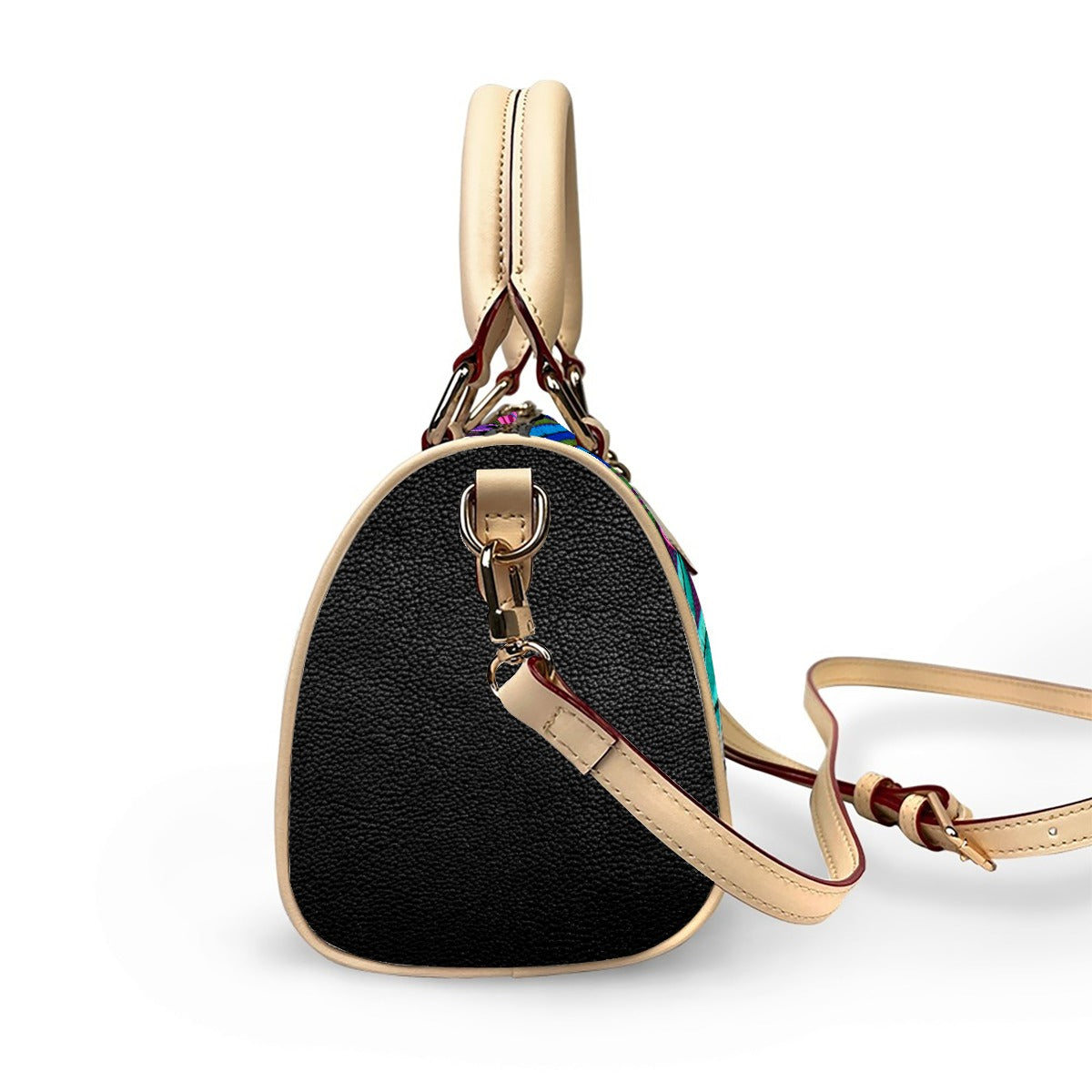 Colorful Botanical Themed Classic Barrel-Shaped PU Leather Handbag