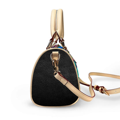 Colorful Botanical Themed Classic Barrel-Shaped PU Leather Handbag