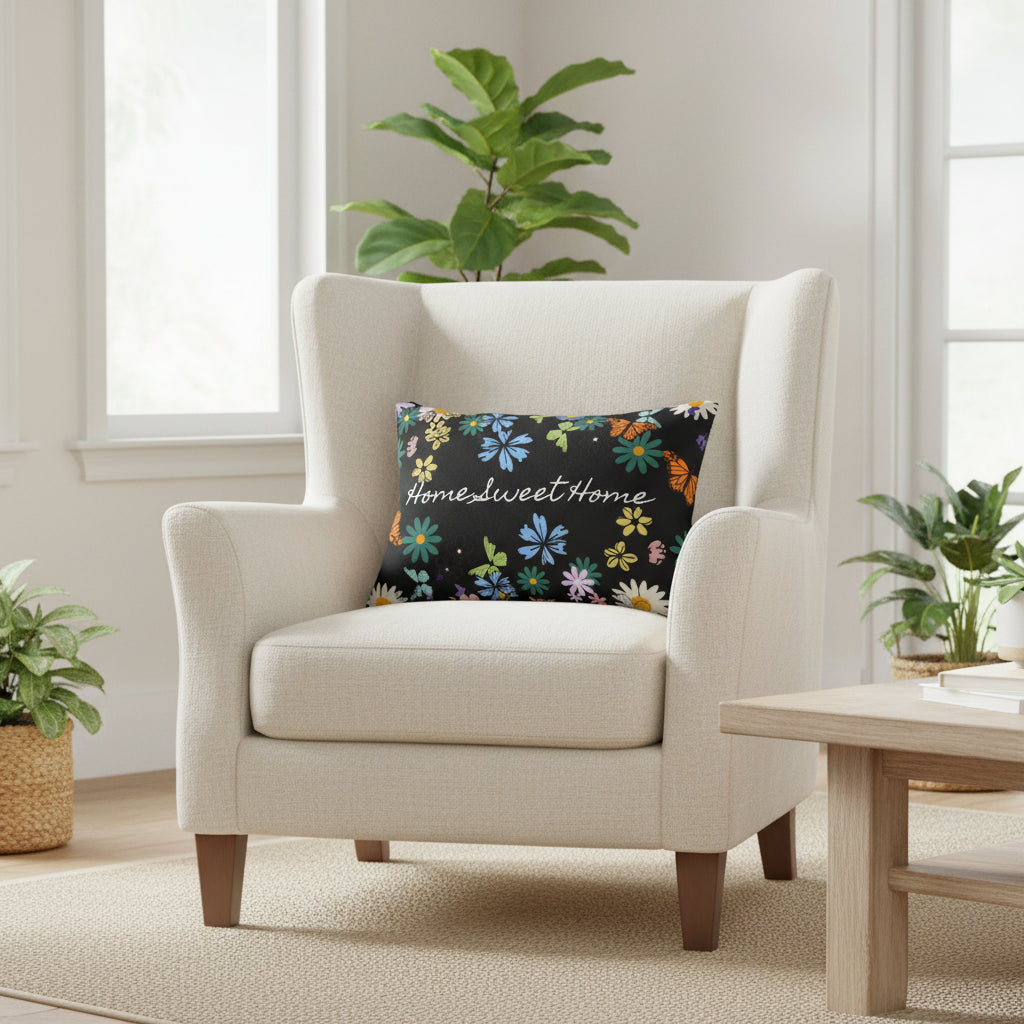Home Sweet Home Floral Lumbar Pillow - Cozy Accent for Living Room Printify
