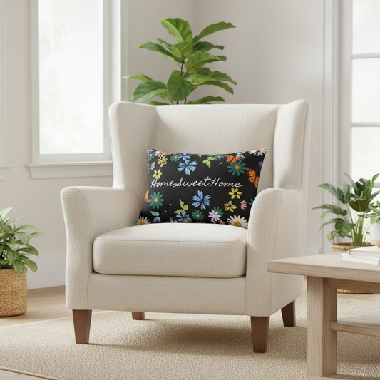 Home Sweet Home Floral Lumbar Pillow - Cozy Accent for Living Room