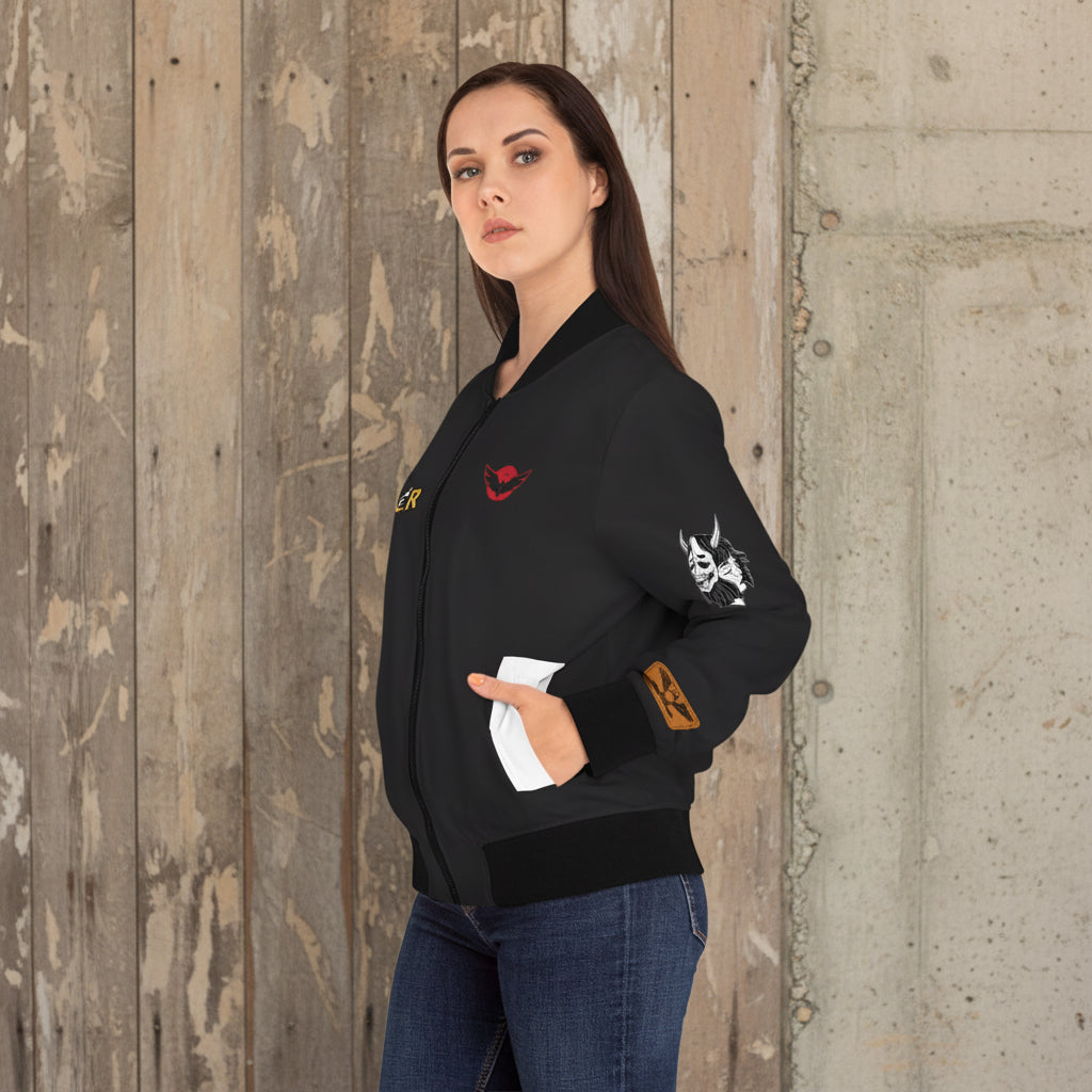 Women's Bomber Jacket, Mythical All Over Design, Zip Up Outerwear for Her, Lightweight Coat Gift, Stylish Ladies Fashion,