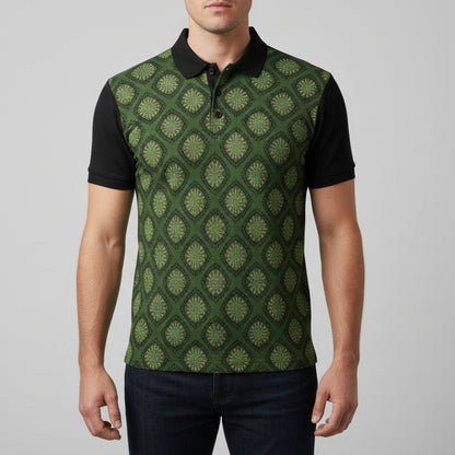 Green Geometric Unisex  Polo Shirt — All-Over Print Casual Golf Shirt