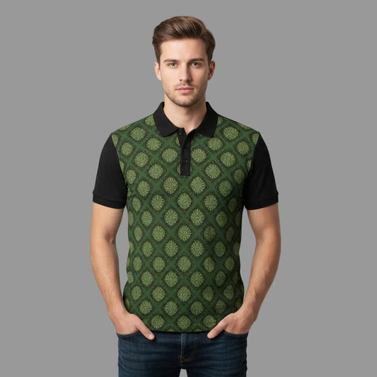 Green Geometric Unisex  Polo Shirt — All-Over Print Casual Golf Shirt