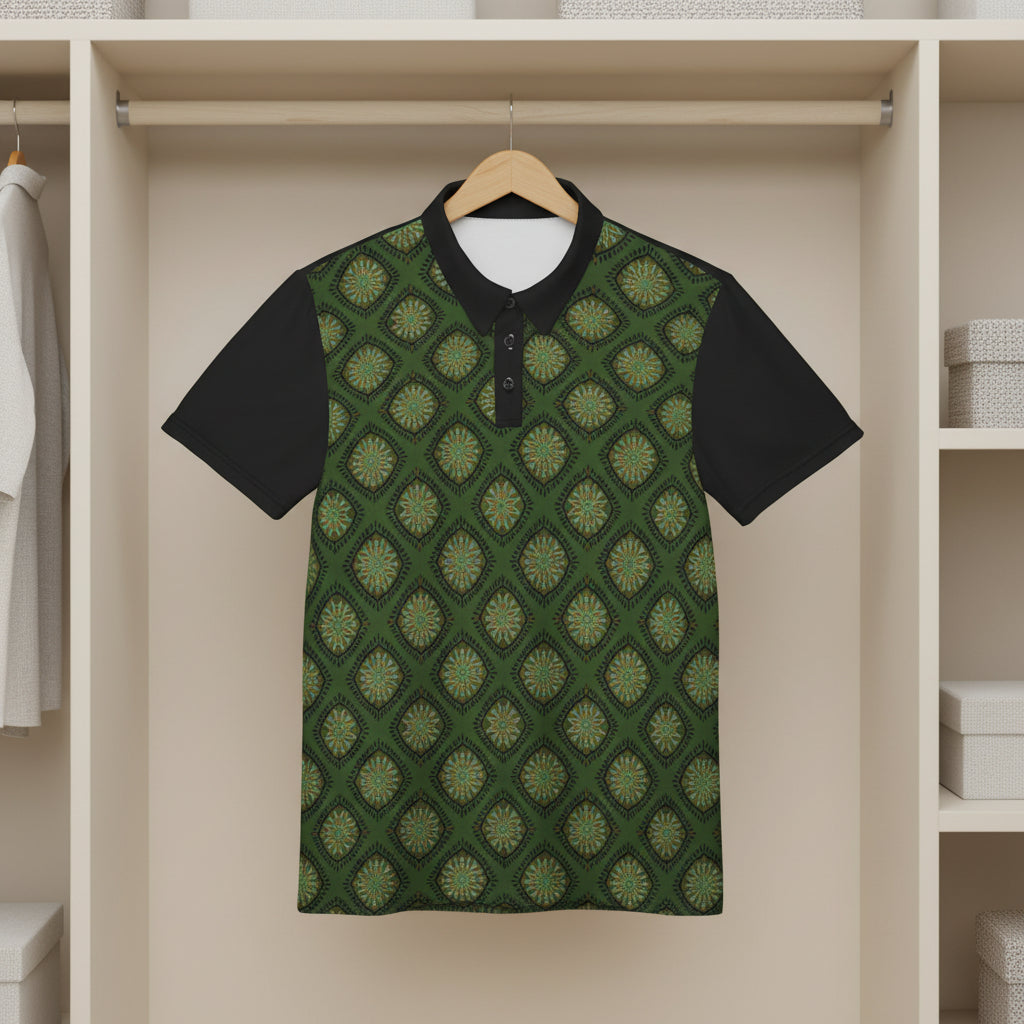 Green Geometric Unisex  Polo Shirt — All-Over Print Casual Golf Shirt