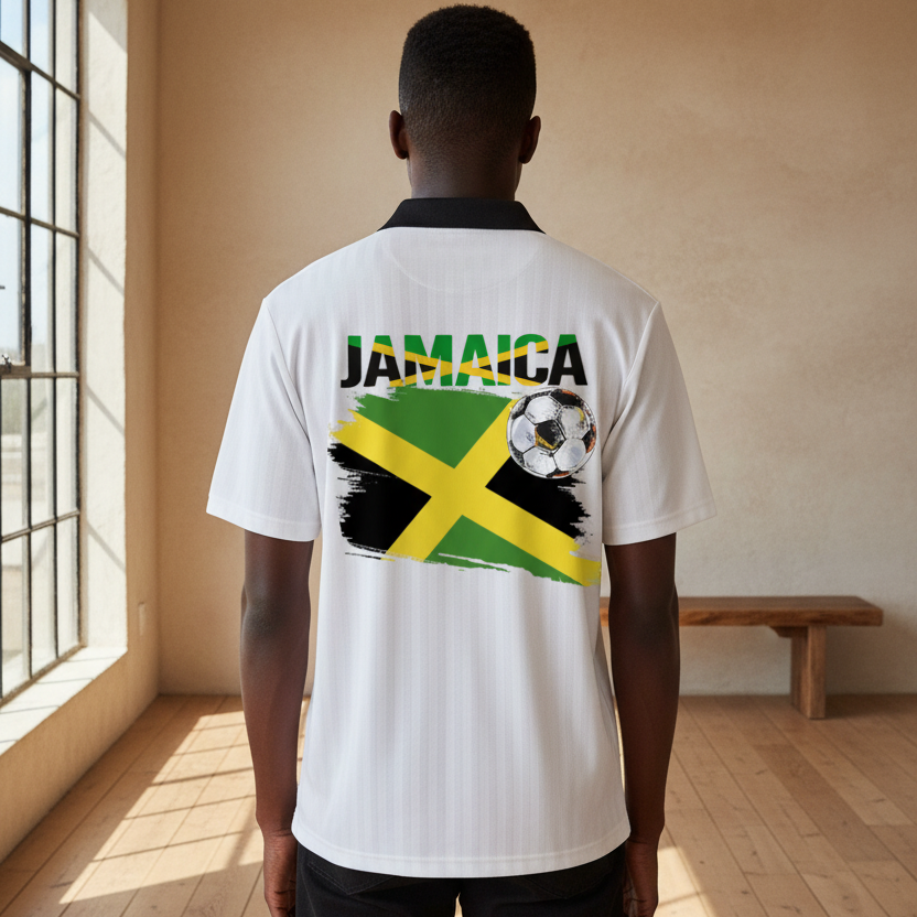 Jamaican Flag Themed Unisex Graphic Contrast Collar Striped Soccer Jersey