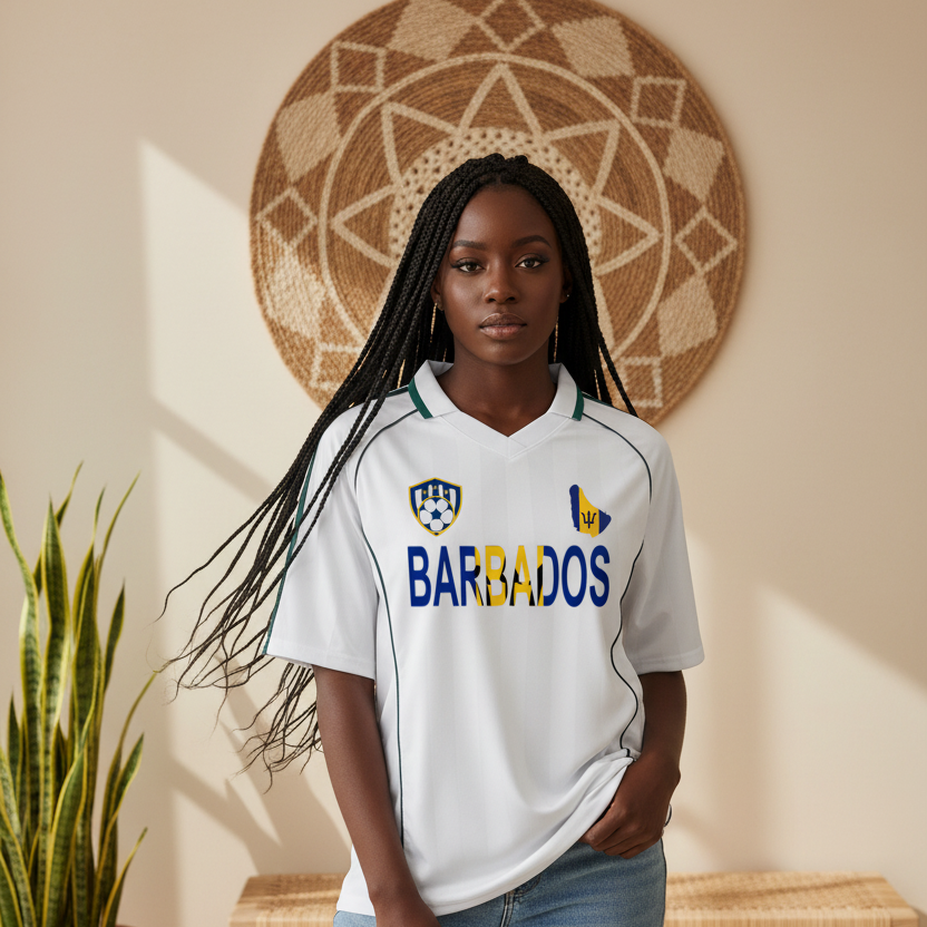 Barbados Flag Shadow Stripe Collared Soccer Jersey