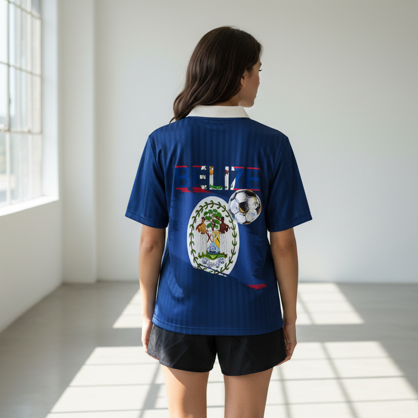 Belize Flag Themed Graphic Contrast Collar Striped Soccer Unisex Jersey
