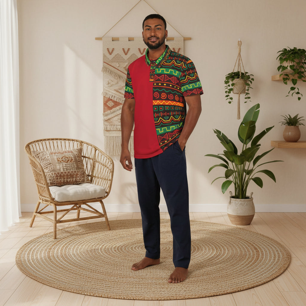 Unisex African Print Polo Shirt — Bold Kente-Inspired Pattern Printify