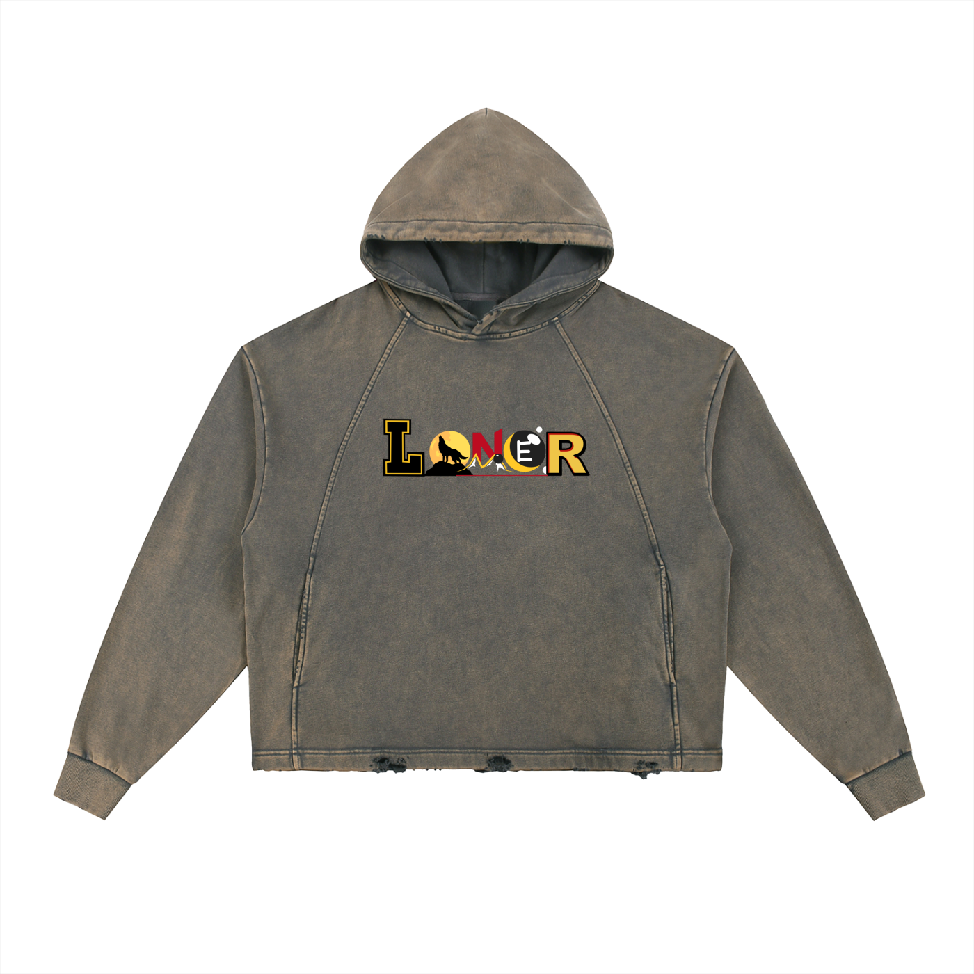 Medieval Dragon Themed Graphic Vintage Washed Frayed-Hem Hoodie