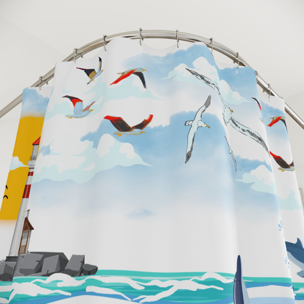 Coastal Vibes Shower Curtain, Nautical Bathroom Decor, Ocean Theme Printify