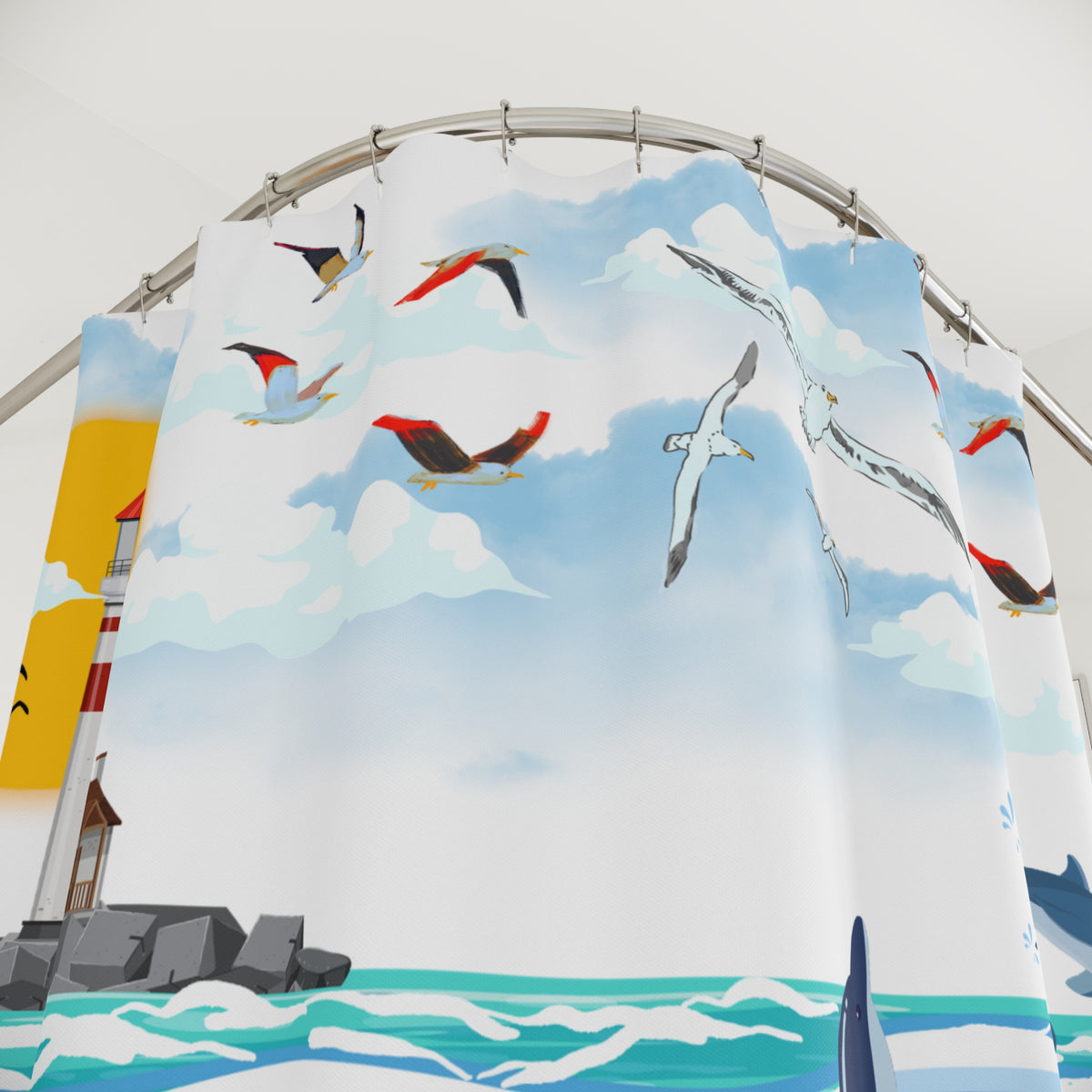 Coastal Vibes Shower Curtain, Nautical Bathroom Decor, Ocean Theme Printify