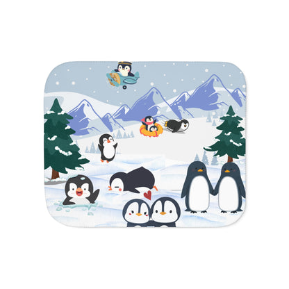 Cozy Sherpa Blanket with Fun Penguin Design | Warm Gift for Kids, Winter, Holiday, Home Decor, Snuggle Time