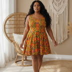 Kente Print Women's Skater Dress - African-Inspired Vibrant Pattern Printify