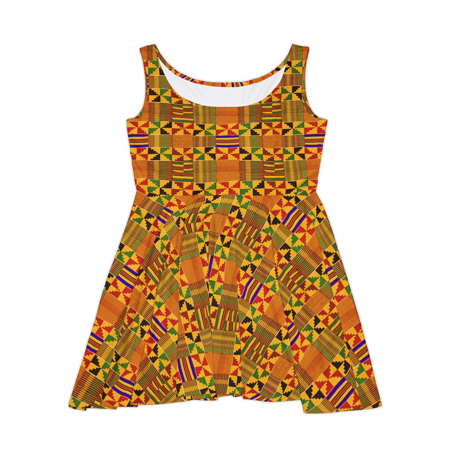Kente Print Women's Skater Dress - African-Inspired Vibrant Pattern