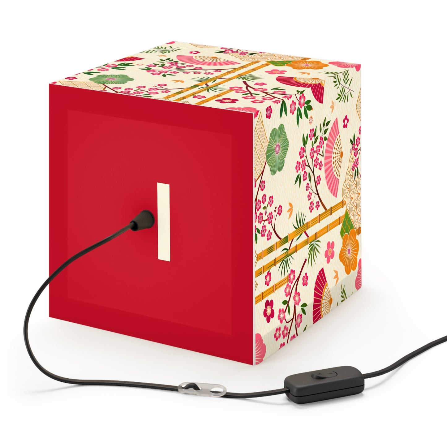 Japanese Floral Cube Lamp — Sakura Fans & Bamboo Light Cube