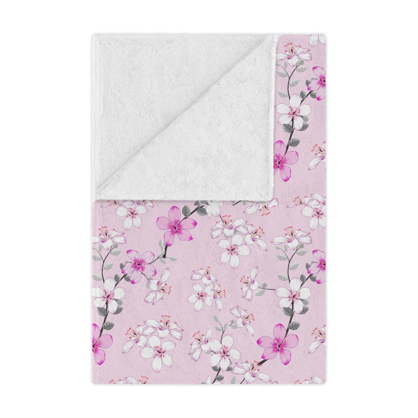Floral Pink Cherry Blossom Minky Blanket