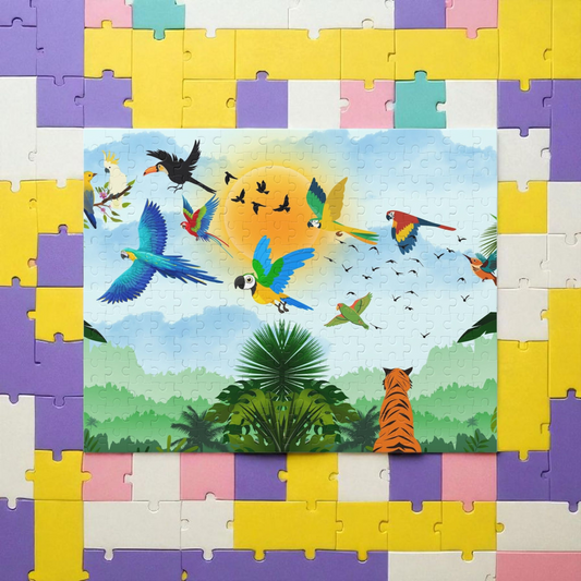 Vibrant Jungle Wildlife Puzzle - 120/252/500-Piece Tropical Scene