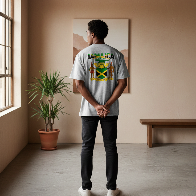Jamaica Flag Art Themed Graphic Boxy Oversized Unisex T-Shirt