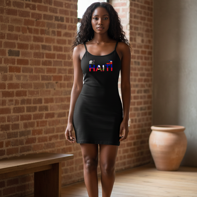 Women's Sleeveless Fitted Dress Featuring a Haiti Flag-Inspired Design