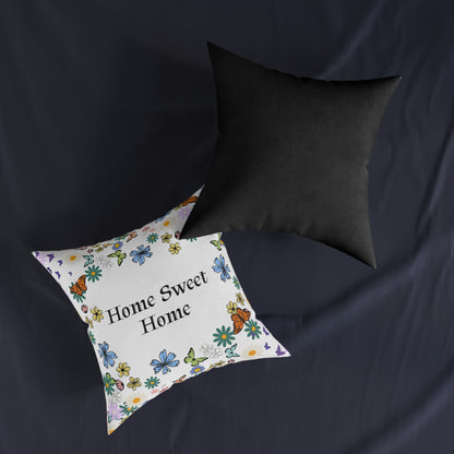 Floral Home Sweet Home Square Pillow - Cozy Decor for Living Room & Bedroom