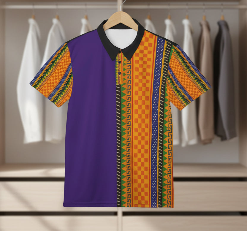 African Kente Stripe Polo Shirt — Vibrant Cultural Print Golf Polo