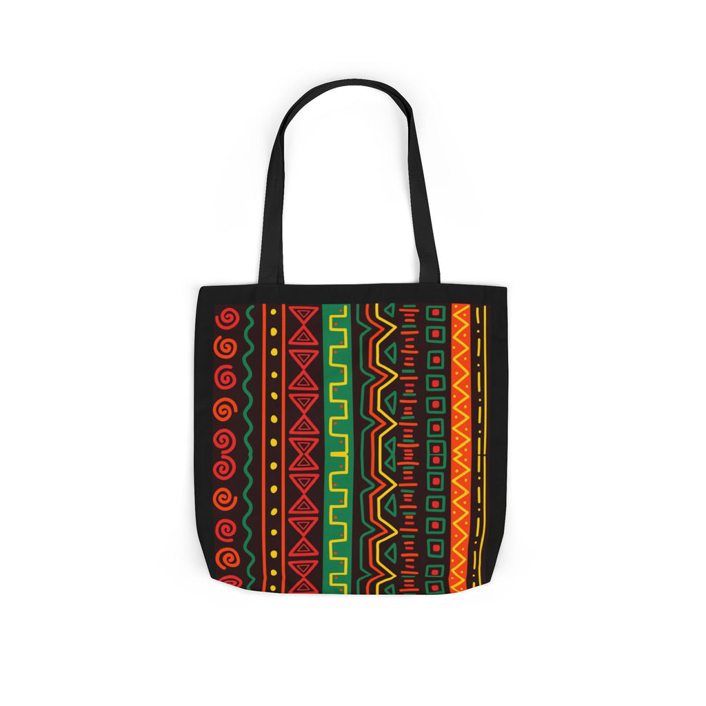 Afrocentric Pattern Canvas Tote — Colorful Tribal Stripe Beach & Market Bag Printify