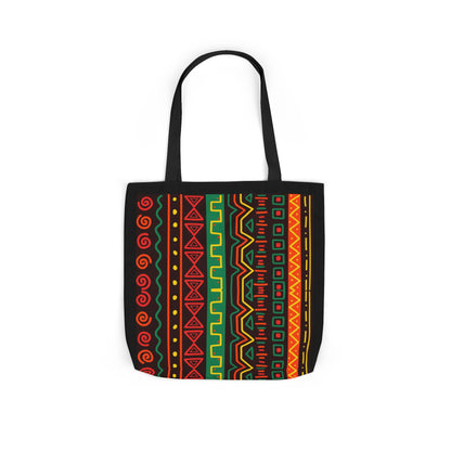 Afrocentric Pattern Canvas Tote — Colorful Tribal Stripe Beach & Market Bag