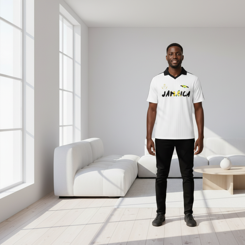 Unisex Jamaica Themed Graphic Contrast Collar Striped Soccer Jersey