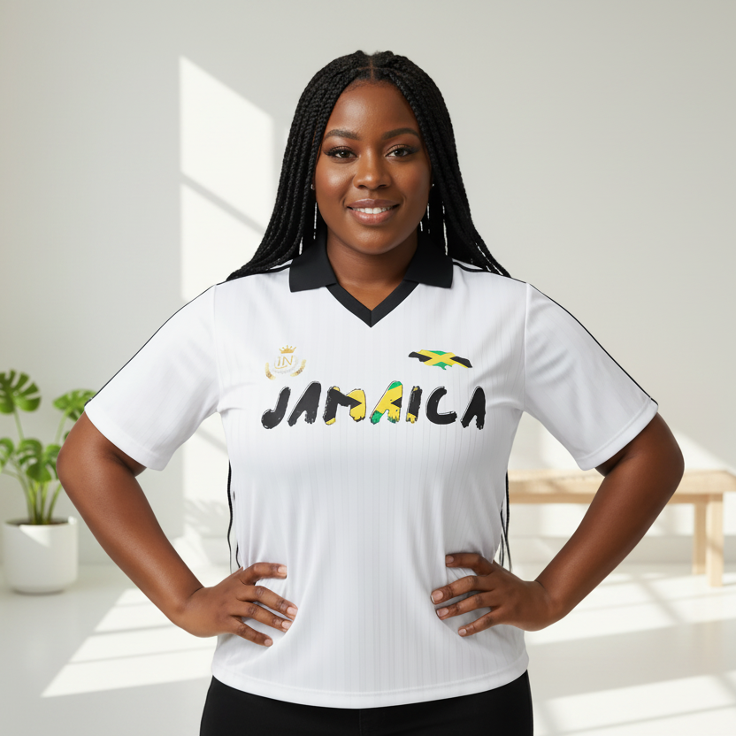 Unisex Jamaica Themed Graphic Contrast Collar Striped Soccer Jersey