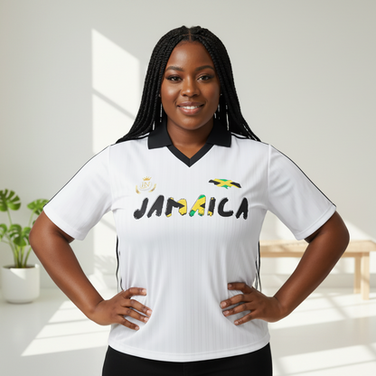 Unisex Jamaica Themed Graphic Contrast Collar Striped Soccer Jersey