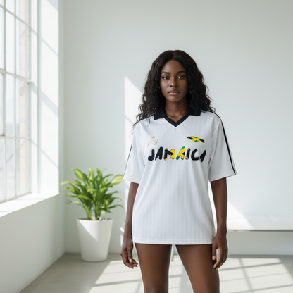 Unisex Jamaica Themed Graphic Contrast Collar Striped Soccer Jersey