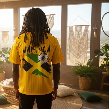 Jamaican Flag Themed Unisex Graphic Contrast Collar Striped Soccer Jersey