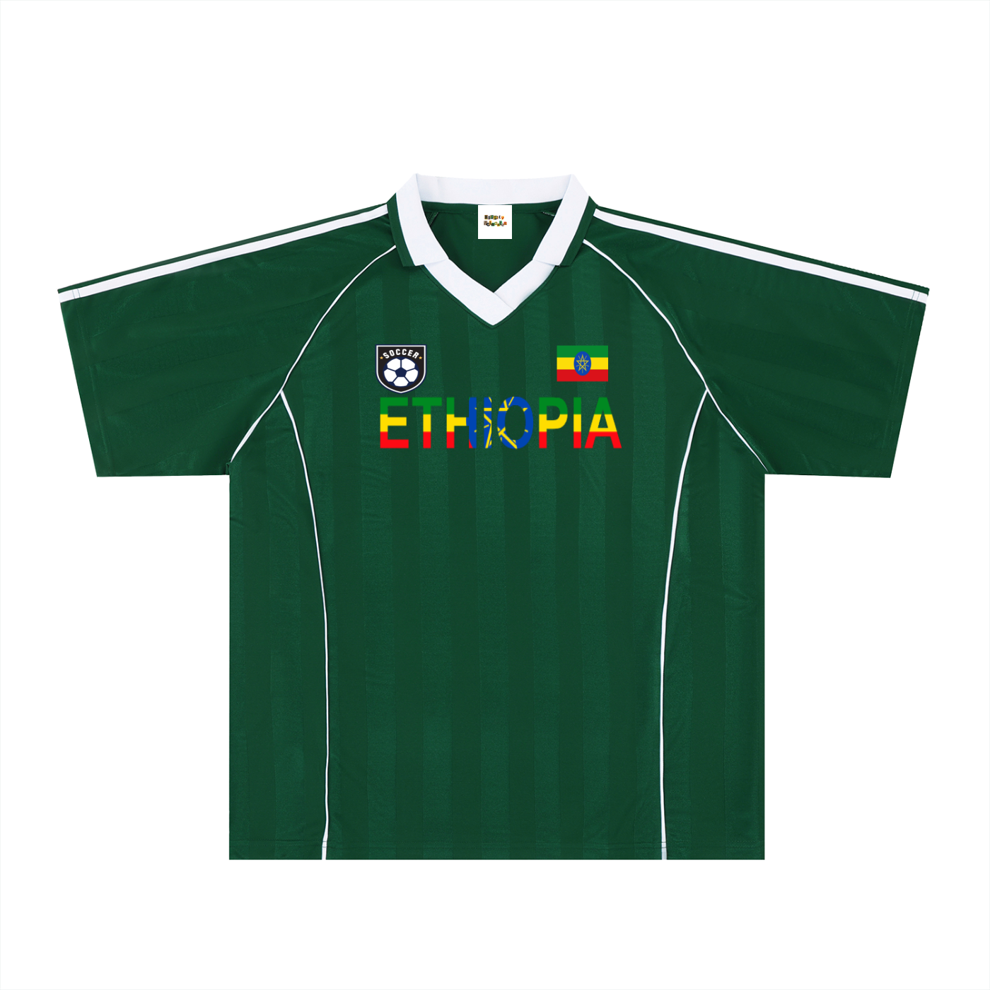 Ethiopia Flag Themed Graphic Stripe Collared Soccer Jersey
