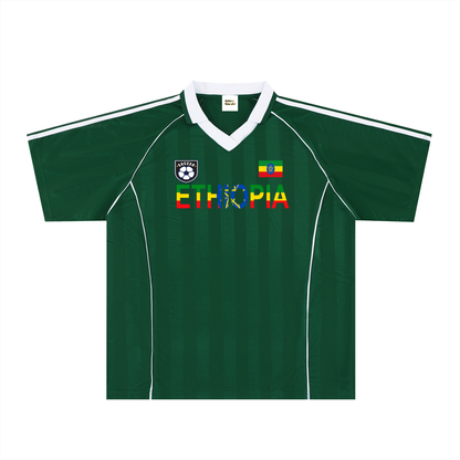 Ethiopia Flag Themed Graphic Stripe Collared Soccer Jersey
