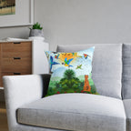 Tropical Jungle Square Pillow — Colorful Parrots & Tiger Decorative Throw Pillow Printify