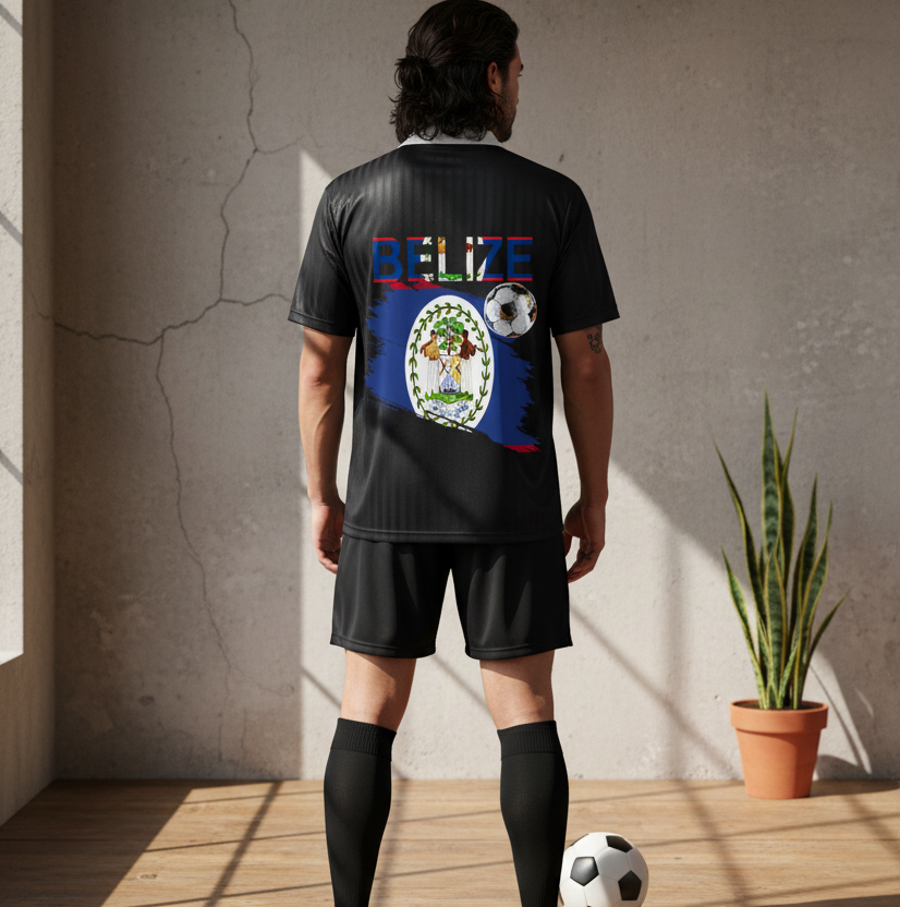 Belize  Flag Themed Contrast Collar Striped Unisex Soccer Jersey