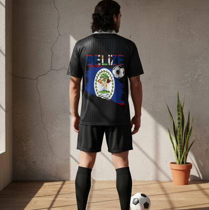 Belize  Flag Themed Contrast Collar Striped Unisex Soccer Jersey
