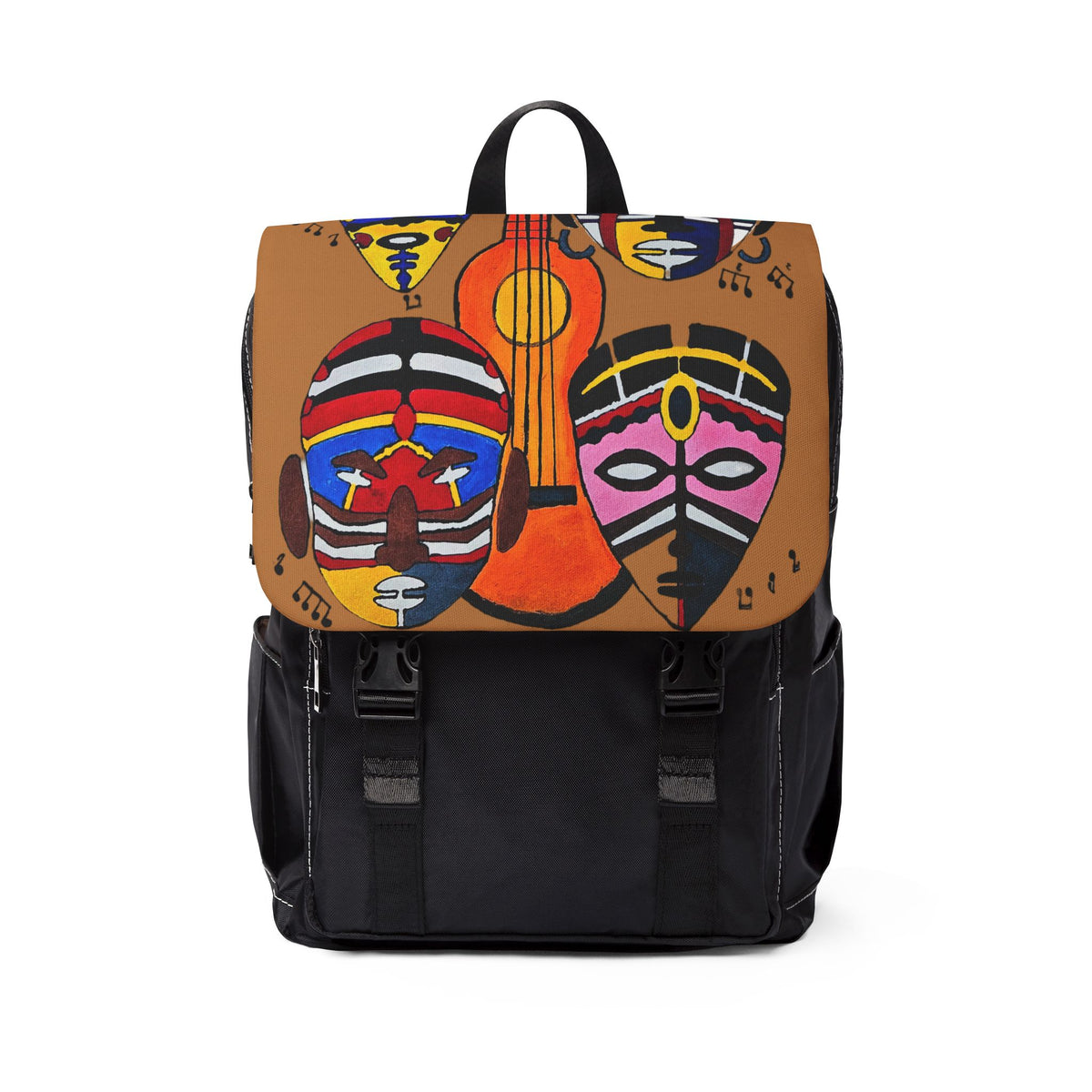 Afro Music Guitar Cartoon Backpack, Handcrafted Unisex Shoulder Bag, School Book Bag Printify