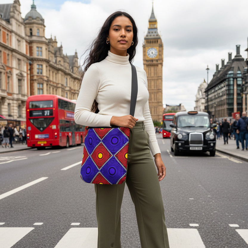 Bold Geometric Dot-Print Adjustable Tote Bag