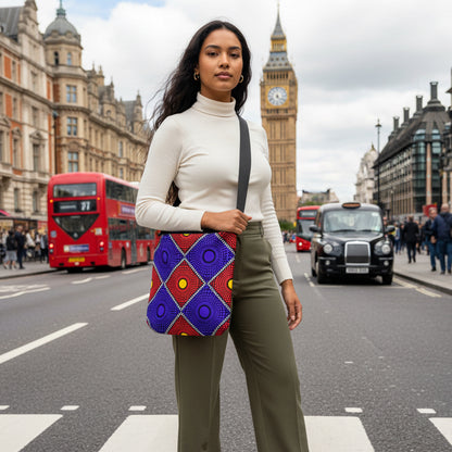 Bold Geometric Dot-Print Adjustable Tote Bag
