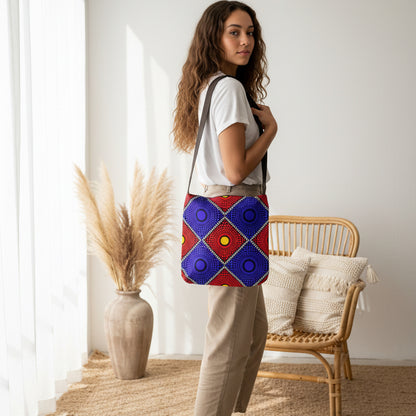 Bold Geometric Dot-Print Adjustable Tote Bag